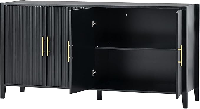 63 Inch Modern Console Table Sofa Table with 4 Doors and Metal Handles, Accent Buffet Sideboard Serving Storage Cabinet with Shelf for Living Room Kitchen (Black)