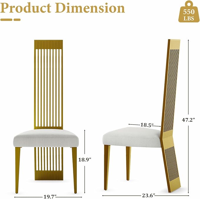 White and Gold Dining Chairs Set of 10, Upholstered Dining Room Chairs, Modern Luxury Chairs with High Back and Brushed Gold Metal Legs for Kitchen/Living Room/Restaurant