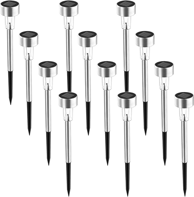 SOLPEX 12 Pack Solar Outdoor Lights Pathway, Stainless Steel Solar Lights Outdoor Waterproof,LED Landscape Lighting Solar Walkway Lights for Landscape/Patio/Lawn/Yard/Driveway-Warm White
