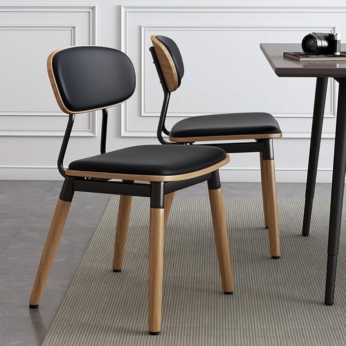 Dining Chairs Set of 4, Modern Faux Leather Upholstered Kitchen Chairs with Walnut Bentwood Back and Enlarged Seat Cushion, Metal Legs for Kitchen Dining Living Room, Restaurant