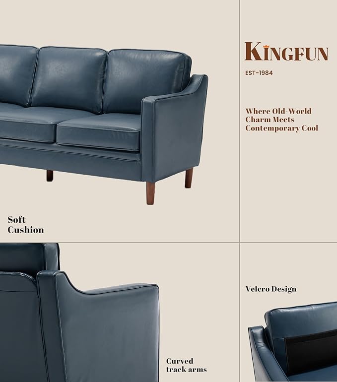 Kingfun Living Room Furniture Sets, 3 Seater Couch and Loveseat, Mid Century Modern Sofa Set, Faux Leather Couch with Solid Wood Frame for Living Room & Bedroom, Royal Blue