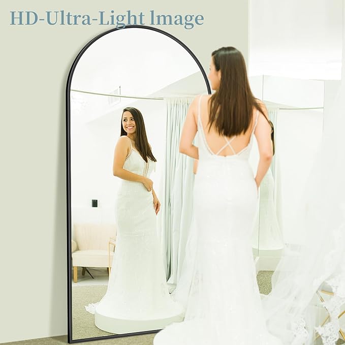 Full Length Mirror, 82"x44" Oversized Floor Mirror with Stand, Hanging or Leaning Full Body Mirrors Mirror for Bedroom, Living Room, Cloakroom, Arch, Black