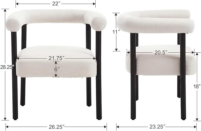 Beige Linen Dining Chairs Set of 2, Modern Upholstered Curved Backrest Kitchen Dining Room Chairs Accent Armchairs with Black Wood Legs, Beige Linen