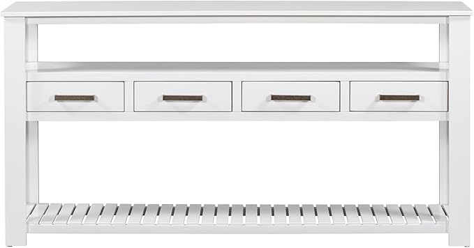 Modern Console Table 62-Inch Long Narrow Entry Sofa Table with Storage Shelves & Drawers for Living Room Entryway (White)