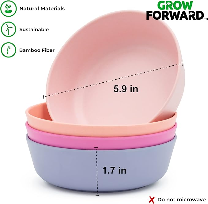 Grow Forward Bamboo Kids Plates and Bowls Sets - 8-Piece Dishwasher Safe Non Toxic Plates for Kids - Reusable Eco Friendly BPA Free Dishes Dinnerware Sets for Children - Floral