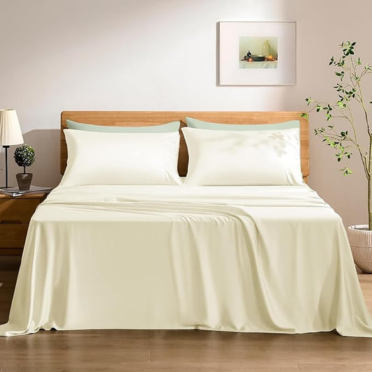 TOSMO Luxury Cooling Sheet Set - 100% Viscose from Bamboo, 3-Piece Bedding Set (Twin Size) - 18” Extra Deep Pockets, Oeko-Tex Certified, Silky Soft and Breathable, Vanilla Yellow