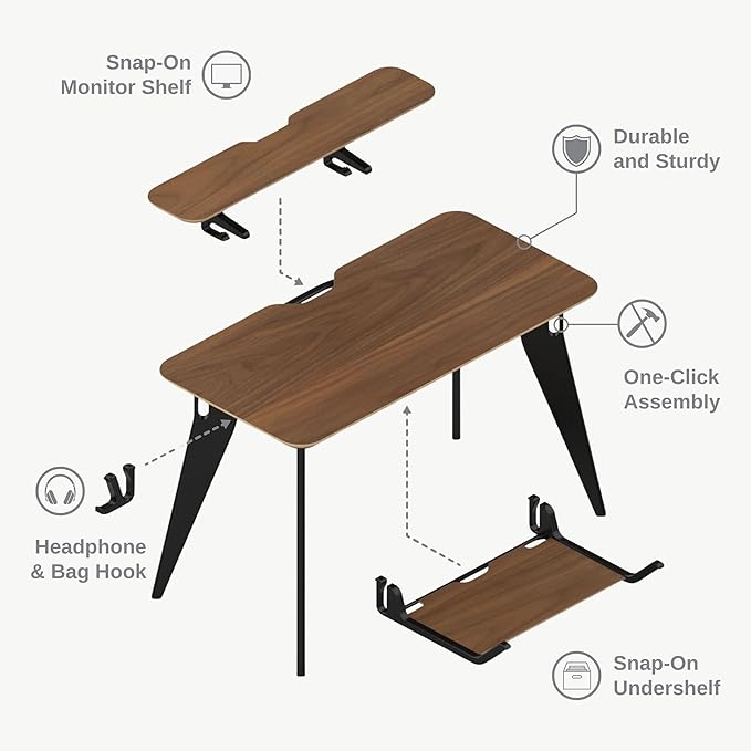 HOEK Modern Collapsible Work from Home Desk Bundle, Durable Laminate Surface, Portable Folding Computer Desk with 47.5" x 23", Easy Tool-Free Assembly, Compact Study and Office Table (Birch/White)