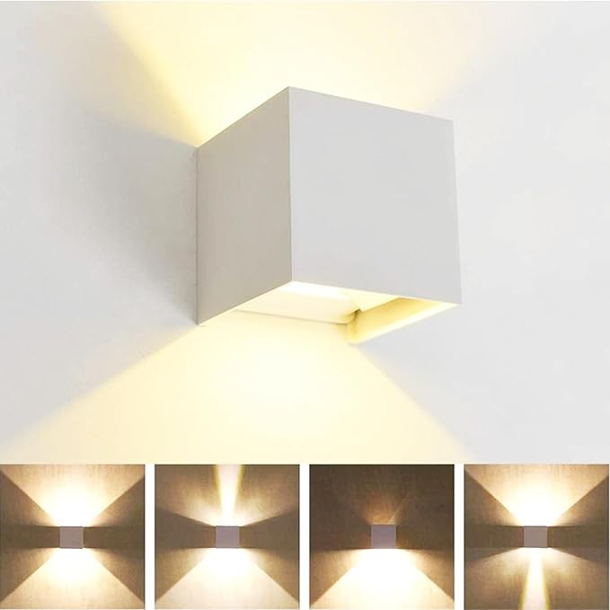 4 PCS LED 12W Outdoor Wall Lights Sconces Exterior/Interior Up and Down Lights IP65 Waterproof Modern Outdoor Lighting Fixtures Square Aluminum Exterior Wall Mount Light White 4000K Natural Lights