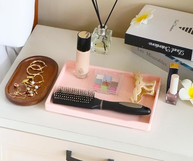 Pink Small Serving Tray (9.5 x 7 inch), Countertop Organizer for Bathtub Bathroom Vanity Items, Serving Accessory, Coffee, Drinks, Tea, Party, Spa, Perfume and Display Use.