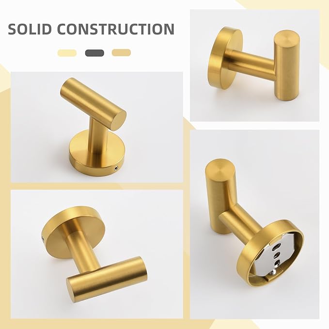 Angle Simple Bathroom Towel Hook, SUS304 Stainless Steel Bath Towel Holder, Robe Hook for Wall, Brassy Gold