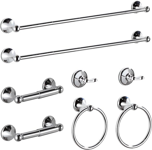 BGL Bathroom Hardware Set Chrome Adjustable Expandable Bath Towel Bars Bathroom Accessory Set Towel Racks 8-Pieces Wall Mount