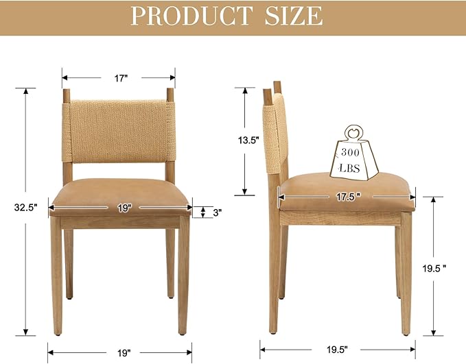 CIMOTA Faux Leather Modern Dining Chairs Set of 6, Mid Century Upholstered Dining Room Chairs with Woven Back, Armless Kitchen Chairs with Natural Solid Wood Legs, PU Brown