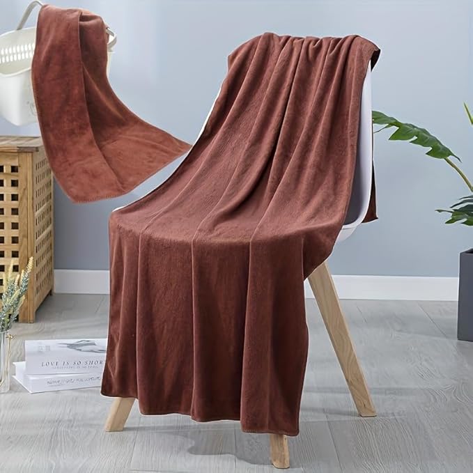 2pcs/Set, Bath Towel and Dry Hair Towel, Lightweight and Absorbent, Suitable for Home, Travel, Camping (Brown)