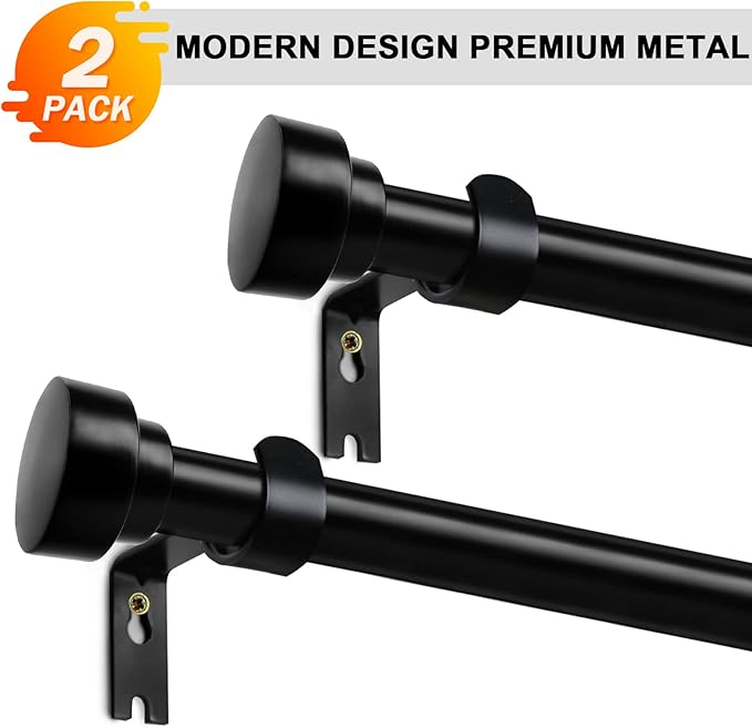 Time Forest Long Curtain Rods for Windows 72 to 144 Inch - 2 Pack,Modern Design,Black