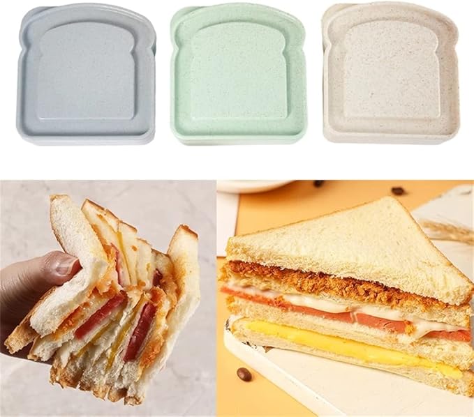 NADUSEP Sandwich Containers, 2 Pcs Sandwich Box Food Storage Toast Shape Holder Plastic for Lunch, Sandwich Keeper for Adults Prep Microwave (White Grey)
