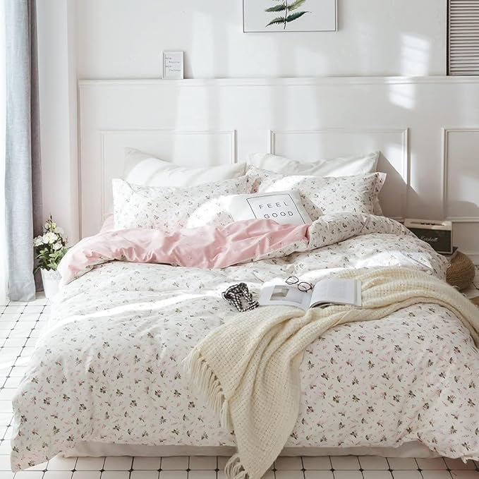 Floral Comforters Full Size 3 Pieces Soft Cute Floral Bedding Comforter Sets Garden Style Pink Flower Print Botanical Flowers Comforter Set for All Seasons 1 Comforter and 2 Pillowcases