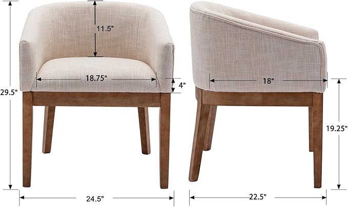 Beige Dining Chairs Set of 2 Mid-Century Modern Dining Chairs, Linen Upholstered Kitchen Dining Room Chair Curved Backrest Dining Chair with Wood Legs, Beige