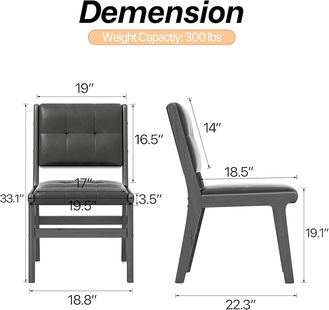 KCC Modern PU Leather Dining Chairs Set of 6, Upholstered Kitchen Chairs with Solid Wood Legs and Comfortable Seat for Dining Room/Lounge/Bedroom(Black)