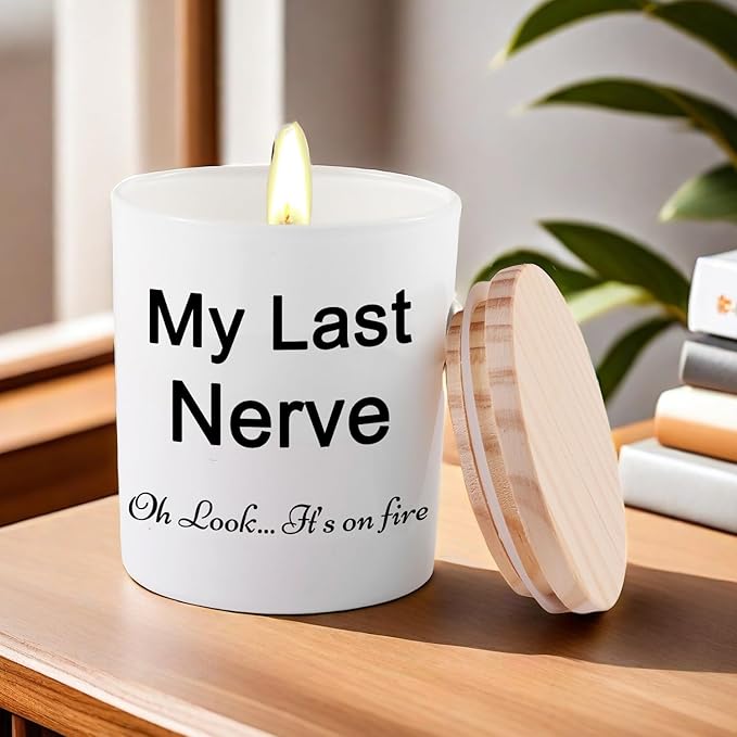 BFJLIFE Candles Gifts for Women Funny Unique Novelty My Last Nerve Candle Christmas Birthday Gift for Sister Best Friend Stocking Stuffers for Women Lavender Scented Soy Candle