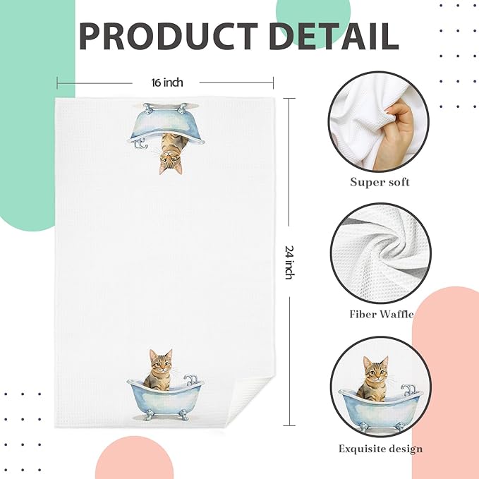 Cat Bathroom Decor Hand Towels, Funny Cats Gifts for Women, Funny Toilet Bath Kitten Decorative Hand Towels for Kids Bath Room Washroom, 16x24 Inch Set of 2