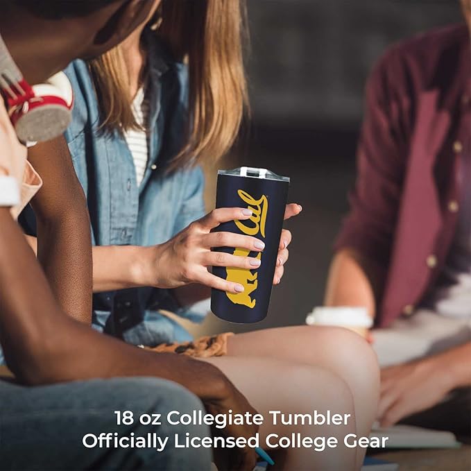 Campus Colors NCAA Stainless Steel Tumbler perfect for Gameday - 18 oz - Double Walled - Keeps Drinks Perfectly Insulated (Cal Golden Bears - Navy)