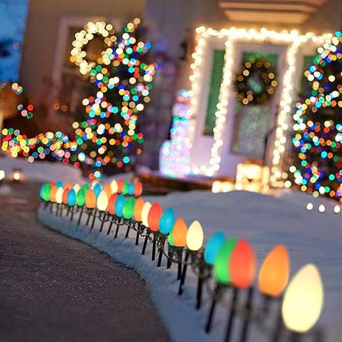 Couah Christmas Lights, 25Ft C9 Vintage Christmas String Lights with 27 Multicolor Ceramic Incandescent Bulbs, Hanging String Lights for Indoor Outdoor Tree Christmas Decorations (Green Wire)