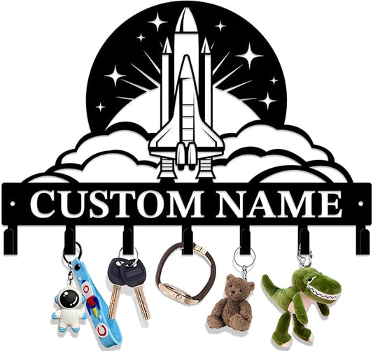 Personalized Custom Astronaut Rocket Metal Wall Keys Hooks,Clothes Hooks Astronaut Art coat racks,door holder,Black Astronaut decorations for home,Entrance doors,Hallway, Bedroom,Keys,Hats (Style F)