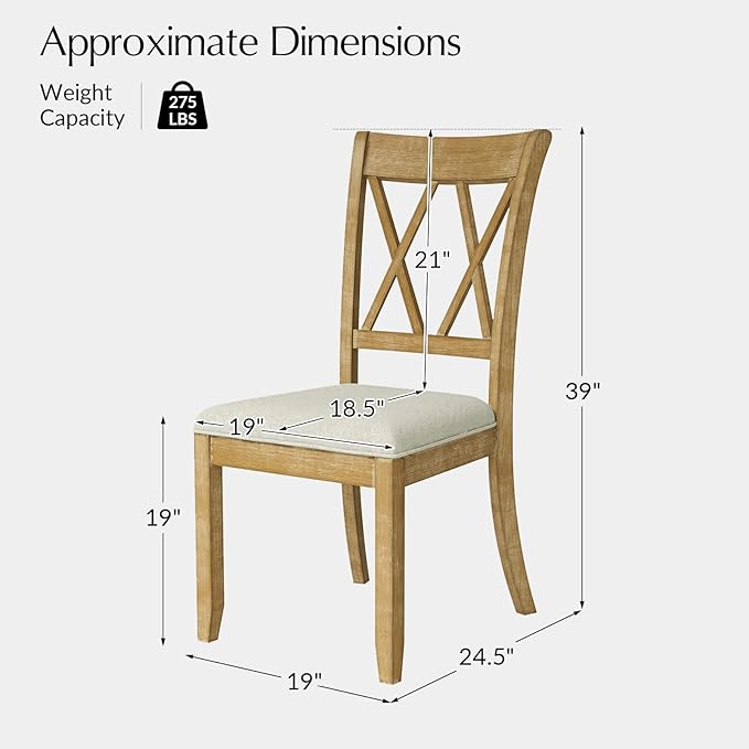 Wood Dining Chairs Set of 2, Modern Farmhouse Kitchen Dining Room Chair, Upholstered Dinner Chair with Back Wood Legs for Restaura, Cofe and Hotel Natural