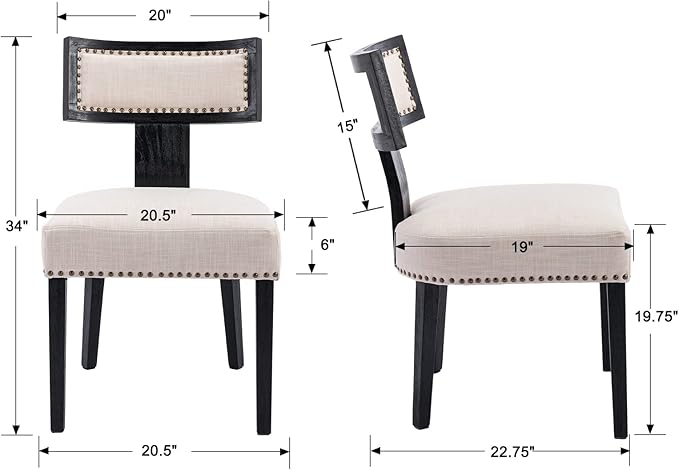 Mid Century Modern Dining Chairs Set of 4 Linen Fabric Upholstered Kitchen Side Chairs with Nailhead Trim, Modern Kitchen Armless Solid Wood Dining Chairs, Beige
