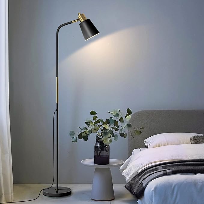 Floor Lamp, Dimmable Floor Lamps for Living Rooms & Bedrooms, Farmhouse Reading Lamp - Standing, Adjustable Metal Heads Indoor Task Lighting for Living Room Bedroom Office (Dimmable Black)