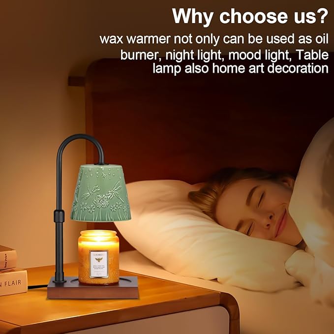 Ceramic Candle Warmer Lamp Dimmable, Electric Scented Wax Melt Warmer, Candle Warmer Melter for Jar Candles Mothers Day Birthday Gifts for Women Mom Grandma, Home Offices Decor Light(Dragonfly-2)