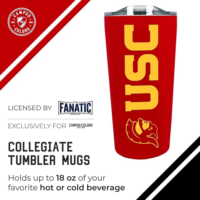 Campus Colors NCAA Stainless Steel Tumbler perfect for Gameday - 18 oz - Double Walled - Keeps Drinks Perfectly Insulated (USC Trojans - Cardinal)