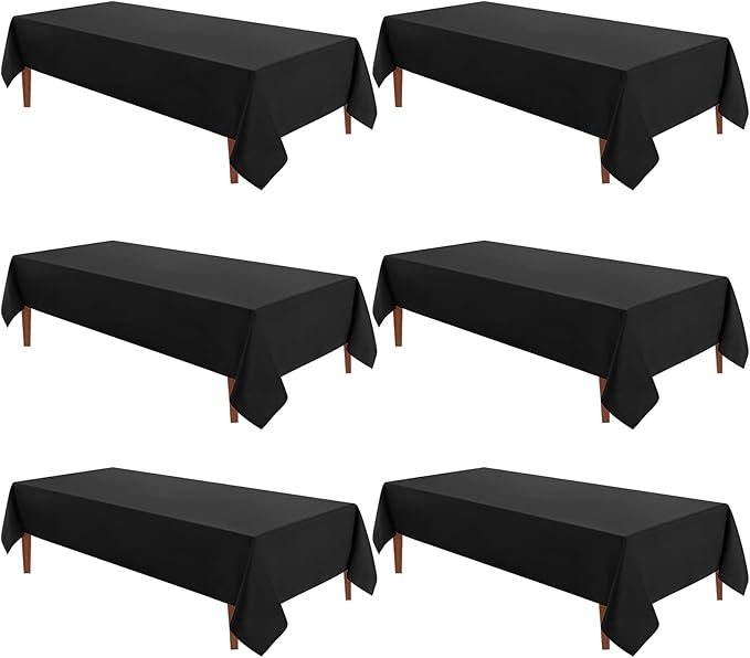 VidaFete Tablecloth 60 * 120inch 6pack Rectangle Table Cloth Polyester, Stain Wrinkle Resistant Dining Table Cover for Kitchen Dinning Party Wedding Rectangular Tabletop Buffet Decoration(Black)