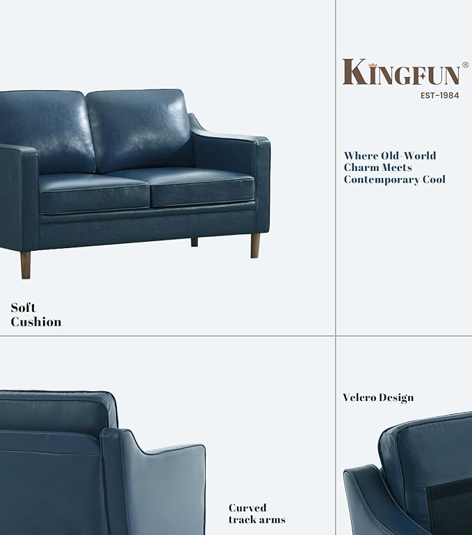 Kingfun Living Room Furniture Sets, 2 Armchair and Loveseat, Mid Century Modern Sofa Set, Faux Leather Couch with Solid Wood Frame for Living Room & Bedroom, Royal Blue