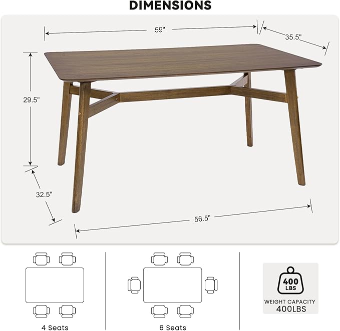 VESCASA 5-Piece Dining Set, 59" L Colonial Oak Rectangle Wood Dining Table with 4 Curved Back Sherpa Beige Wood Dining Chairs for Dining Room, Kitchen, Restaurant, Dining Set for 4