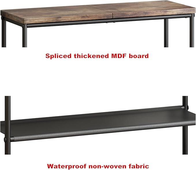 Shoe Rack Organizer 4 Tier Metal Organizer Shelf with Industrial MDF Board and Layer Fabric for Entryway Closet Bedroom Living Room Garage,Black & Rustic Brown (Black+Rustic Brown, 4 Tier)