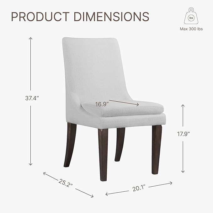 Upholstered Dining Chairs Modern Sidechair Performance Fabric High Back Armlesschair for Diningroom Kitchen,White,Set of 2(1 Box)