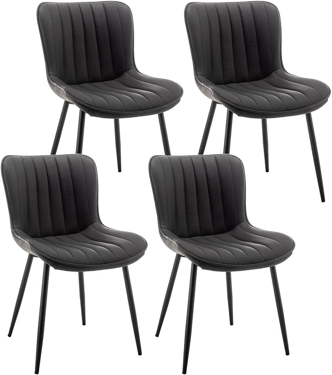 Leather Dining Chairs Set of 4, Upholstered Dining Room Chairs with Metal Legs, Modern Dining Chair for Dining Room, Kitchen (Black)