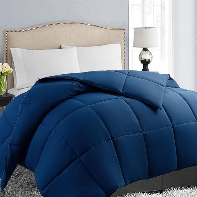 EASELAND California King Down Alternative Comforter - Quilted Duvet Insert for All Seasons, Soft Lightweight with Corner Tabs, Summer Winter Warm Bedding, Navy 96x104 Inches