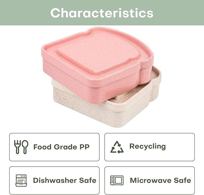 NADUSEP Sandwich Containers, 2 Pcs Sandwich Box Food Storage Toast Shape Holder Plastic for Lunch, Sandwich Keeper for Adults Prep Microwave (White Grey)
