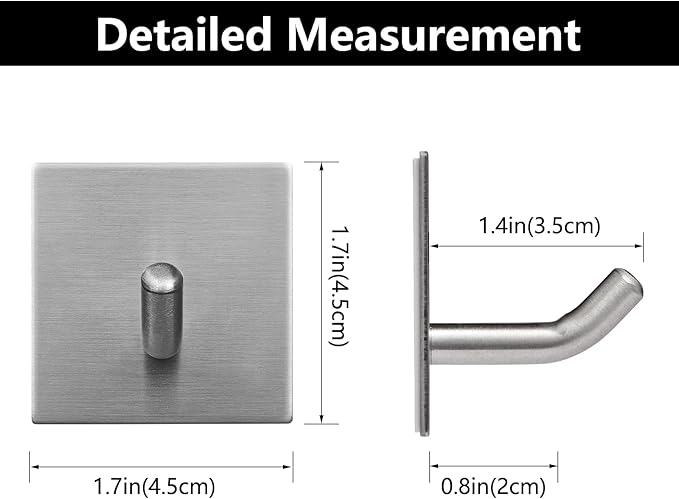 Heavy Duty Adhesive Hooks, Stick on Wall Adhesive Hangers, Strong Stainless Steel Holder, Self Adhesive Hooks for Kitchen Bathroom Home Door Towel Coat Key Robe 6 Packs Silver