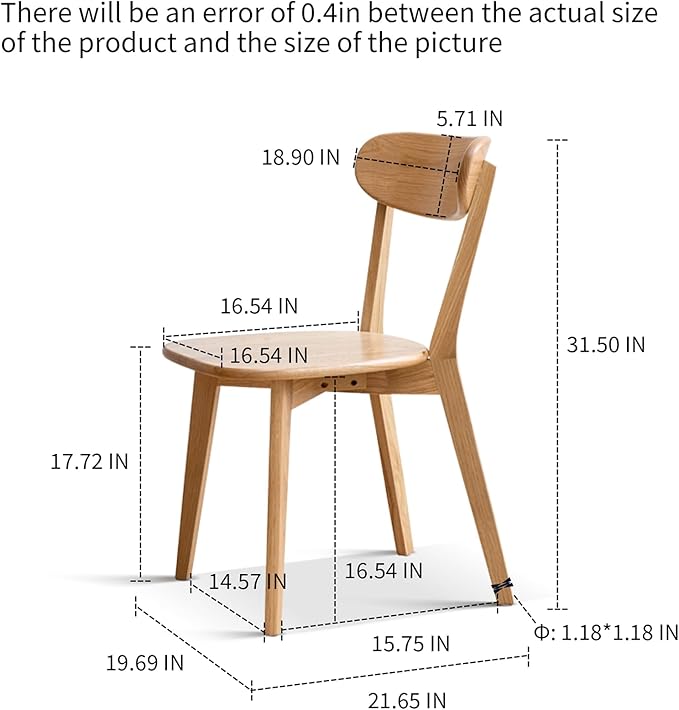 Solid Wood Dining Chairs Set of 4 - FAS-Grade North American Oak,Heavy Duty Dining Chair with Ergonomic Curved Back,Suitable for Kitchens and Dining Rooms,Easy Assembly,400 lbs Capacity