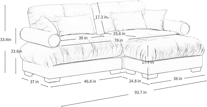 93.7" Loveseat Sofa, 2 Seater Modular Sectional Sofa, Camel Large L Shaped Sectional Couches for Living Room, Fluffy Couch, Love Seat, Velvet Cloud Couch with Ottoman, Deep Seat Sofas for Living Home