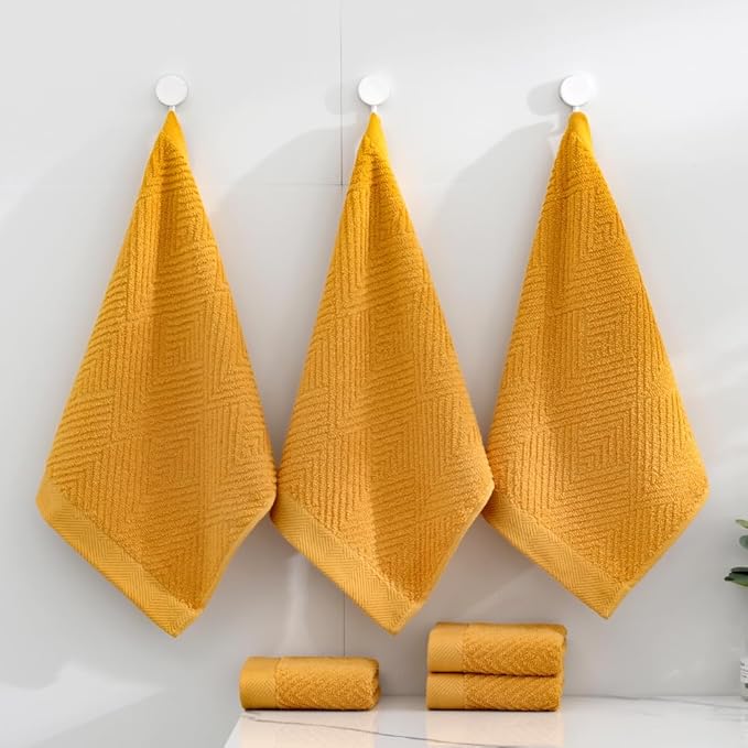 sense gnosis Yellow Washcloth Set of 6 Striped Weave 100% Terry Cotton Towel Super Soft Highly Absorbent Washcloths Towel for Bathroom 13" X 13"