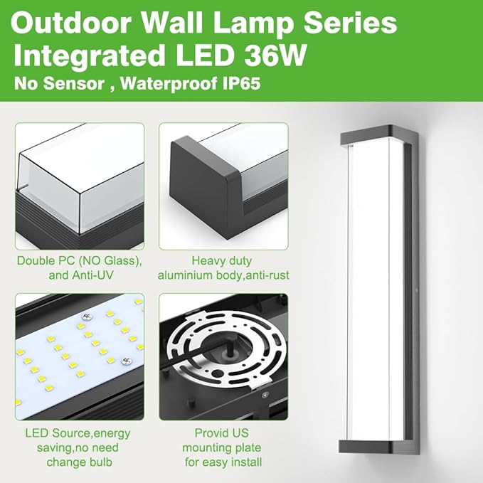 Sytmhoe 10%-100% Dimming LED Modern Outdoor Wall Light, 23.6in 6000K Dimmable Porch & Patio Wall Light Fixture,Black Aluminum&Dual PC Wall Lights Suitable for Garage Living Room Courtyard House(6000K)
