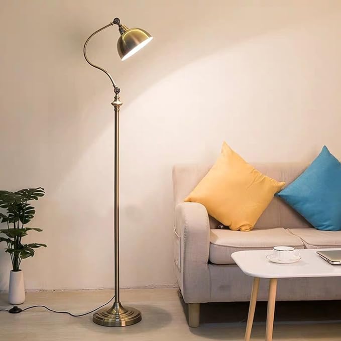 MIXL-Antique Bronze Arched Floor Lamp,Dome Shade Adjustable Standing Lamp,Flexible Behind The Couch Lamp,Vintage Style Floor Light for Study Room Nursery and Bedside