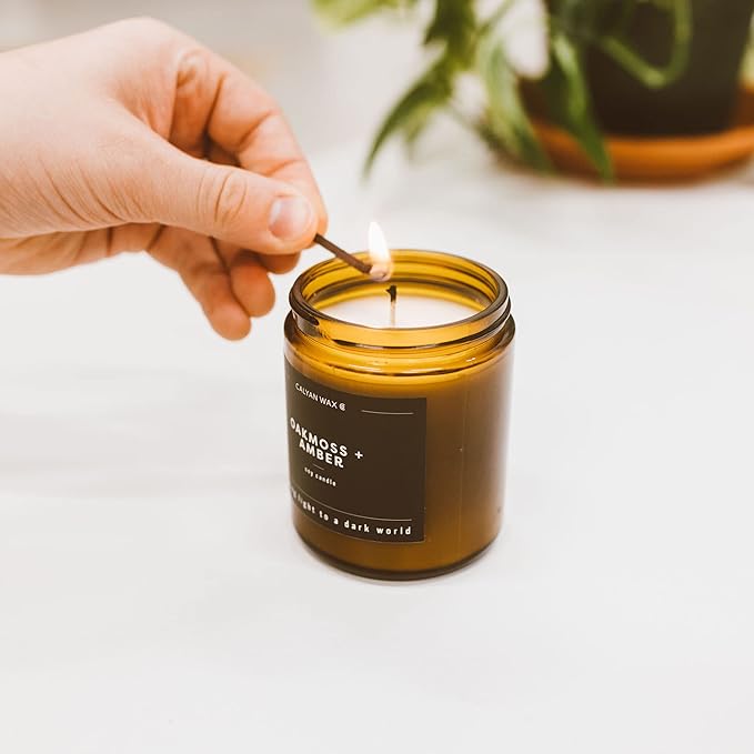 Calyan Wax Co. Desert & Agave Scented Candle - 57 Hour Burn - Luxury Non Toxic Soy Wax Candles - Long Lasting Amber Glass Jar Candle for Home - 7.2oz