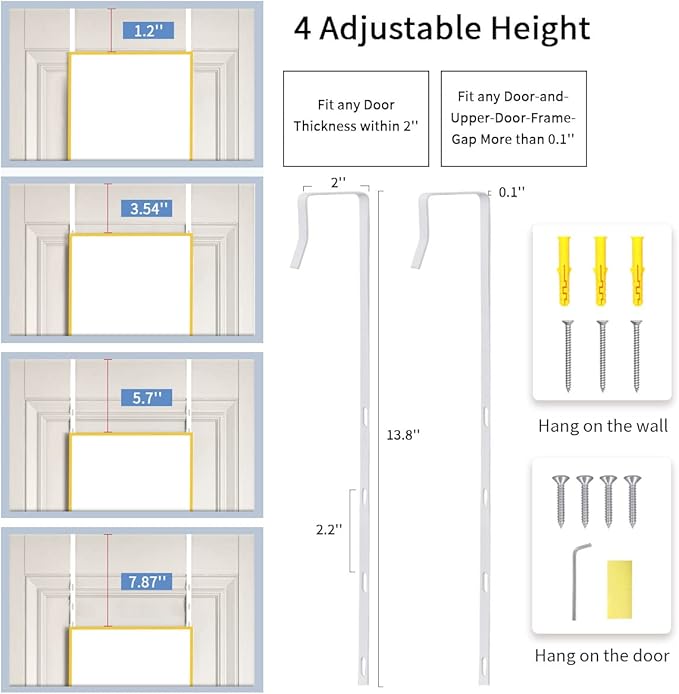 BEAUTYPEAK 14" x 48" Adjustable Height Over The Door Mirror, Rectangular Full Length Hanging Door Mirror with Shatterproof Tempered Glass Aluminum Alloy Frame for Dormitory, Gold