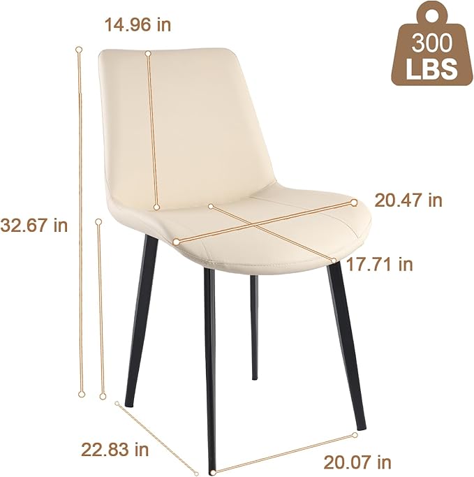 Dining Chairs, Modern PU Leather Dining Room Chair with Sturdy Metal Legs, Upholstered Seat Dinner Chairs Accent Side Chairs for Indoor Kitchen Living Room (Beige, Set of 8)
