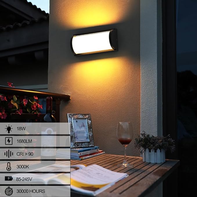 Sytmhoe Modern 3000K LED 18W Aluminum Semicircle Outdoor Wall Sconce Exterior Light Outside Light Fixture, Black with Warm White, IP65 Waterproof Wall Lights for House Patio Porch Garage(3000k)